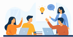 Representa un aula universitaria moderna donde los estudiantes participan activamente en ejercicios prácticos, discusiones grupales y resolución de problemas, transmitiendo la energía y motivación que destacan las conclusiones del proyecto.